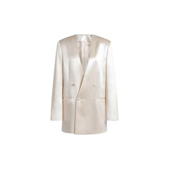 Alberta Ferretti Alberta Ferretti, Blazers, female, White, Size: M Double-Breasted Satin Jacket