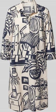 Christian Berg Knielanges Leinenkleid mit 3/4-Arm in Dunkelblau, Gr&ouml;&szlig;e 36