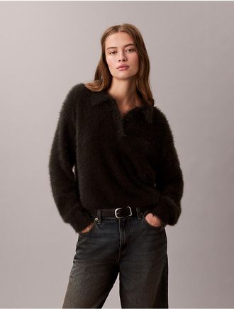 Calvin Klein Jeans Calvin Klein Womens Soft Polo Relaxed Sweater - Black - XL