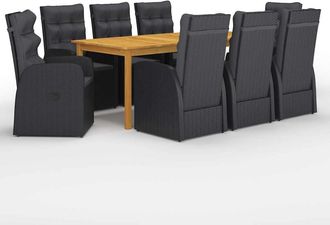 vidaXL Juego De Comedor Para Jard&iacute;n De 9 Piezas Negro Vidaxl