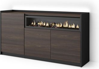 Skraut Home Skraut Home - Aparador Para Sal&oacute;n, Gran Capacidad De Almacenaje, 156x37x80cm, 3 Puertas, Chimenea El&eacute;ctrica, Led, Estilo Moderno, Roble Oscuro Y Negro