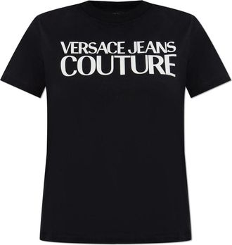 Versace Jeans Couture Tops, Dames, Zwart, S, Katoen, T-shirt met Gedrukt Logo