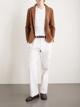 Eleventy Slim-Fit Mandarin Collar Suede Jacket