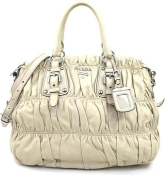 Prada Pre-owned Leather prada-bags - Dames - Vintage Handtas - Beige - ONE Size - Leer - Vintage