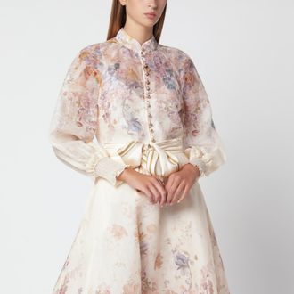 Zimmermann Cream Ascent Blouse in Silk and Linen Blend