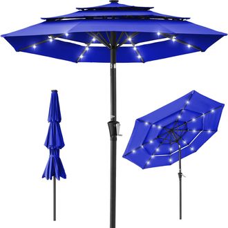 Best Choice Products 10ft 3-Tier Solar Patio Umbrella w/ 24 LED Lights, Tilt Adjustment, Easy Crank