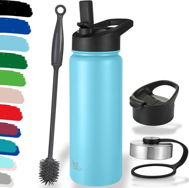 Milu Edelstahl Trinkflasche 500ml, 750ml, 1000ml (+3 Deckel) - Thermosflasche mit Strohhalm, Isolierte Wasserflasche, Auslaufsichere Isolierflasche doppelw ab 28,95 €