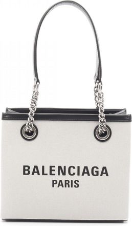 Balenciaga Black Ivory Canvas Leather Tote Bag (Pre-Owned)