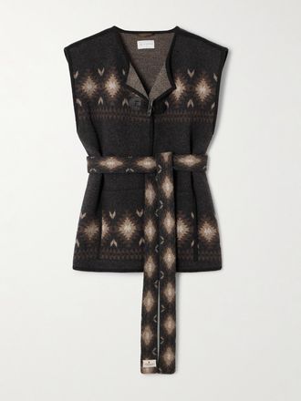 We Norwegians Gilet In Lana Con Finiture In Pelle E Cintura Hovden - Marrone