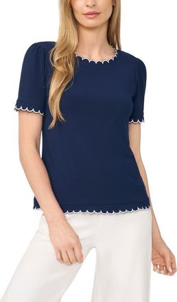 CeCe by Cynthia Steffe Scallop Trim Puff Sleeve Knit Top in Classic Navy at Nordstrom, Size X-Large