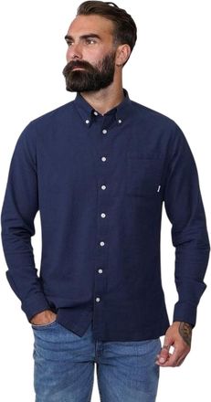 Firetrap Heren Basic Oxford-overhemd van katoen met knoopsluiting (Marine)