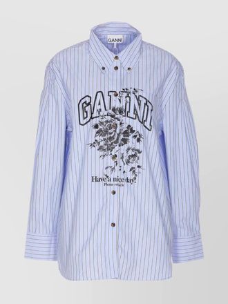 Ganni long sleeve cotton shirt with graphic print