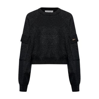 Silvian Heach Zwarte top met lage schouder - Dames - Ronde hals truien - Zwart - L - Wol - Truien & Vesten