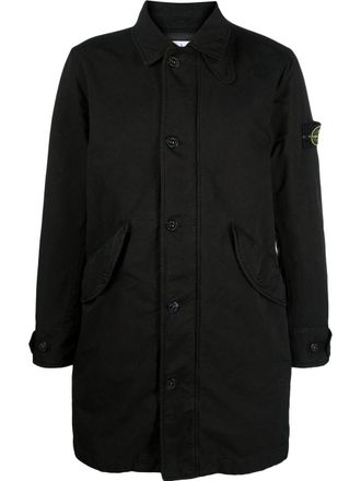 Stone Island logo-patch single-breasted coat - Black