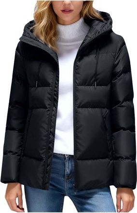 Generic Women Puffer Jacket Casual Solid Color Winter Warm Coats Long-Sleeved Stand Collar Classic Quilted Padded Coat Fashion Comfortable Loose Cosy Basic El