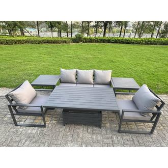 Fimous Aluminum 6-Piece 5-Seater Sofa Set with Lifting Table, 2 Chairs in Dark Grey