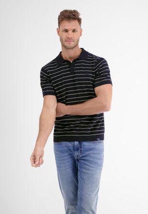 Lerros Poloshirt LERROS LERROS Poloshirt in sommerlich-stylischer Strickoptik, Herren, Gr. M, blau (classic navy), 100% Baumwolle, Shirts Poloshirt