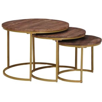 vidaXL Nesting Coffee Tables 3 pcs Solid Mango Wood and Steel vidaXL