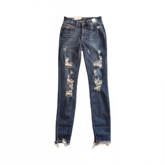 Judy Blue Womens Skinny Fit Frayed Hem Jeans In Medium Blue