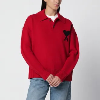 Ami Maglione a polo Ami de Coeur rosso in lana