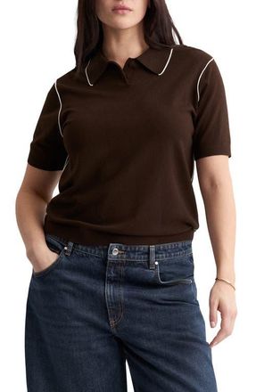 Mango Contrast Tipped Polo Sweater in Chocolate at Nordstrom, Size X-Small