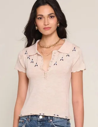 Heartloom Galette Polo Top In Ivory