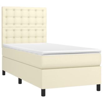 vidaXL Cama Box Spring Con Colch&oacute;n Cuero Sint&eacute;tico Crema 90x190 Cm Vidaxl