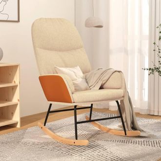 vidaXL Silla Mecedora De Tela Blanco Crema Vidaxl