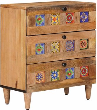 vidaXL Armario De Noche Natural 50 X 33 X 62 Cm Madera De Mango Maciza Vidaxl
