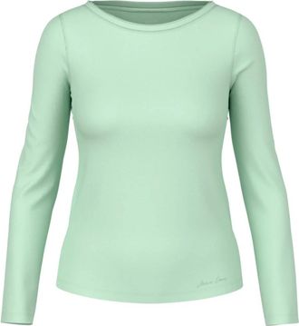 Marc Cain Long Sleeve Shirt with Silk Round Neck - Dames - Longsleeves - Groen - 3XL - Katoen - Tops