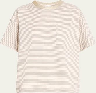 Brunello Cucinelli Metallic Monili-Collar Striped Jersey T-Shirt