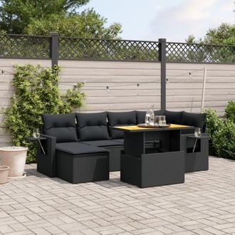 vidaXL Set De Comedor De Jard&iacute;n 7 Pzas Y Cojines Rat&aacute;n Sint&eacute;tico Negro Vidaxl