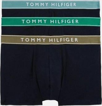 Tommy Hilfiger Mens Tommy Hilfiger 3-Pack Coloured Band Boxer Trunks, Desert Sky/Green - Black - Size: 37/36/32