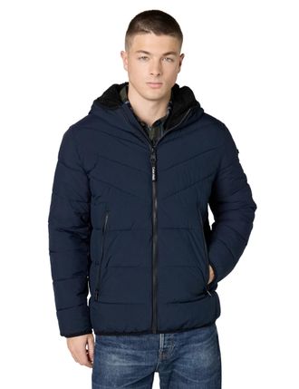 Calvin Klein Mens Heavyweight Short Puffer Jacket, Hooded Stretch True Navy, XL