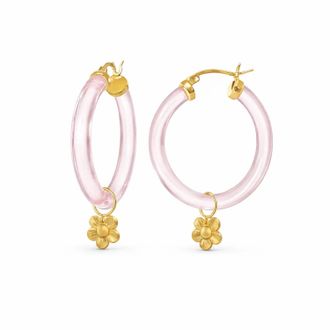 Gold & Honey Womens Flower Charm Lucite Hoop Earrings In Pink