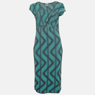 M Missoni Blue Zig Zag Lurex Knit Midi Dress
