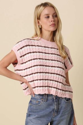 Olivaceous Laci Striped Textured Knit Vest In Pink
