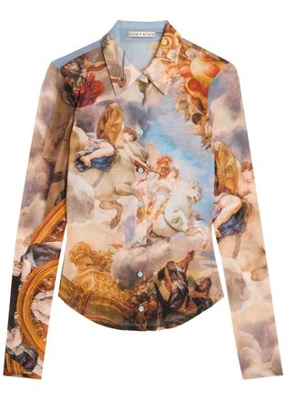 Alice & Olivia Jade Printed Stretch-mesh top - Multicoloured - S (UK8-10 / S)