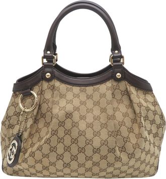Gucci Sukey Beige Gg Canvas Tote Bag (Pre-Owned)