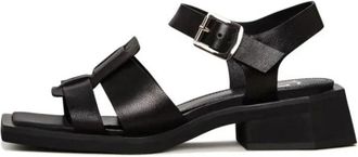 Cesare Gaspari Platte sandalen met geweven bandjes - Dames - Sandalen - Zwart - 36 EU - Leer - Schoenen