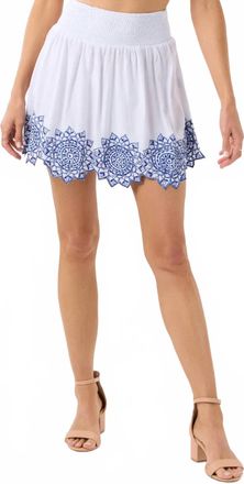 Tiare Hawaii Salty Mini Skirt In White And Blue Embroidery