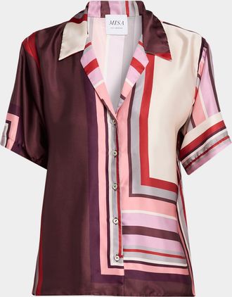 Misa Solange Geometric Stripe Satin Top