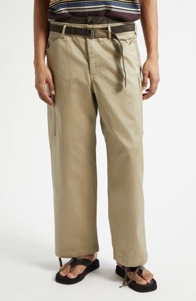 sacai Extended Waist Cotton Chino Straight Leg Cargo Pants in Beige at Nordstrom, Size 1