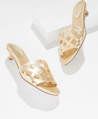 Talbots Raquel Perforated Metallic Nappa Kitten Heel Mules - Gold - 10 1/2 M Talbots
