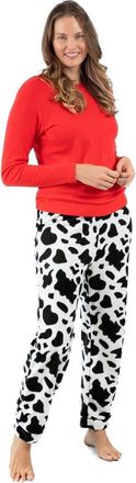 Leveret Womens Cotton Top & Fleece Pants Printed Matching Family Holiday Pajama Set in Cow at Nordstrom, Size X-Small