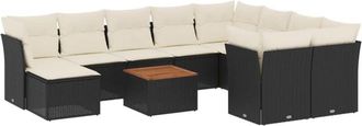 vidaXL Set De Sof&aacute;s De Jard&iacute;n 11 Pzas Y Cojines Rat&aacute;n Sint&eacute;tico Negro Vidaxl