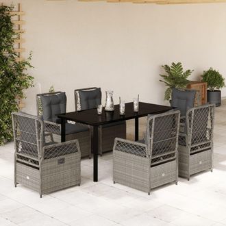 vidaXL Set Comedor Jard&iacute;n 7 Pzas Y Cojines Rat&aacute;n Sint&eacute;tico Gris Claro Vidaxl