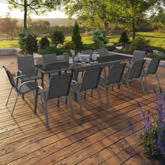 IDMarket Conjunto De Muebles De Jard&iacute;n Madrid - Mesa Extensible Gris 135-270 Cm Y 12 Sillas Apilables Gris Antracita
