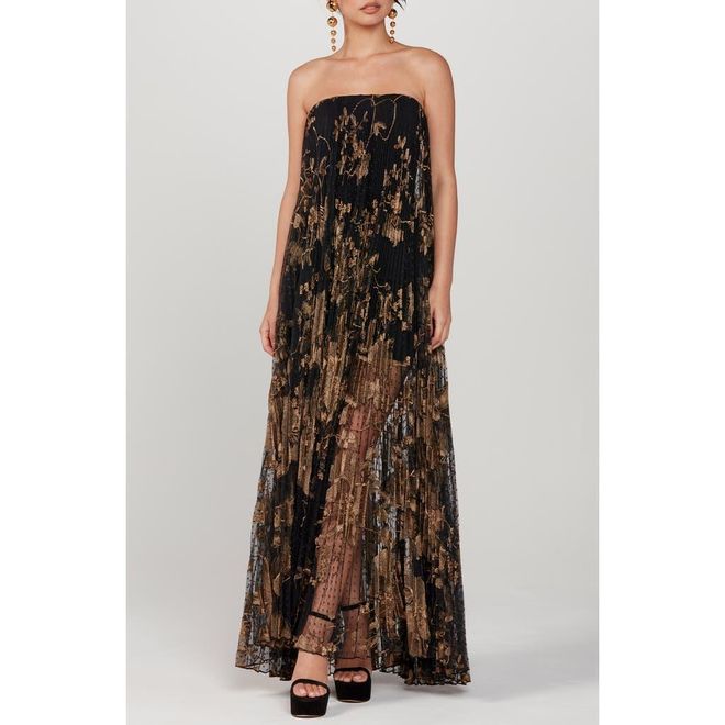 Helsi Delphanie Metallic Floral Strapless Pleated Gown in Black/Gold at  Nordstrom, Size X-Small from $596.25 - on Stylight