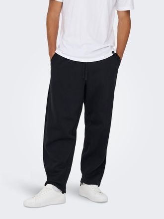 Only & Sons Sweathose ONLY & SONS ONSCERES WIDE PANT NOOS, Herren, Gr. S, N-Gr, schwarz, angeraute Sweatware, Obermaterial: 57% Baumwolle, 43% Polyester, unifarbe